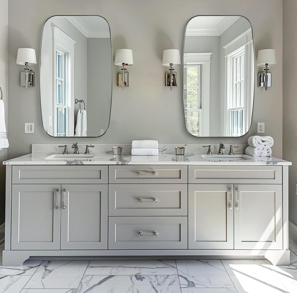 Brushed Nickel Oval Vanity Mirror 24x40 Modern