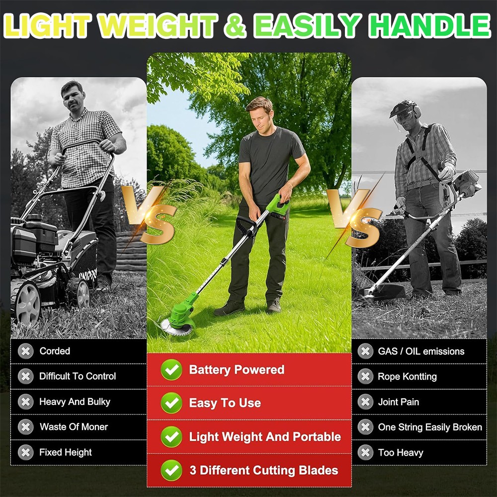 Cordless Electric Weed Lawn Eater Edger Yard Grass String Trimmer Cutter Mower