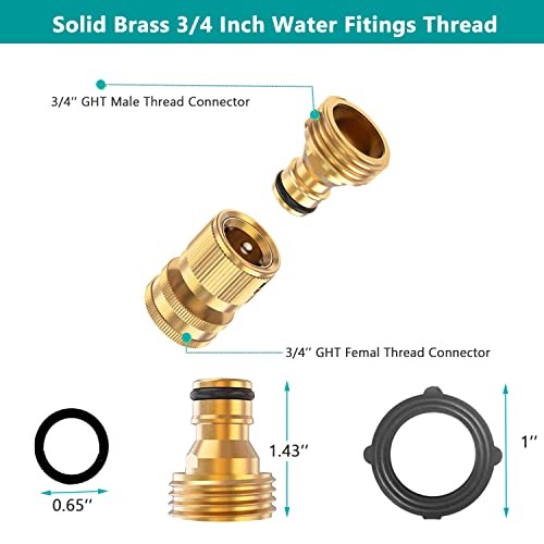 + Garden Hose Quick Connector, Solid Brass 3/4 Inch Thread Fitting No 4 Sets