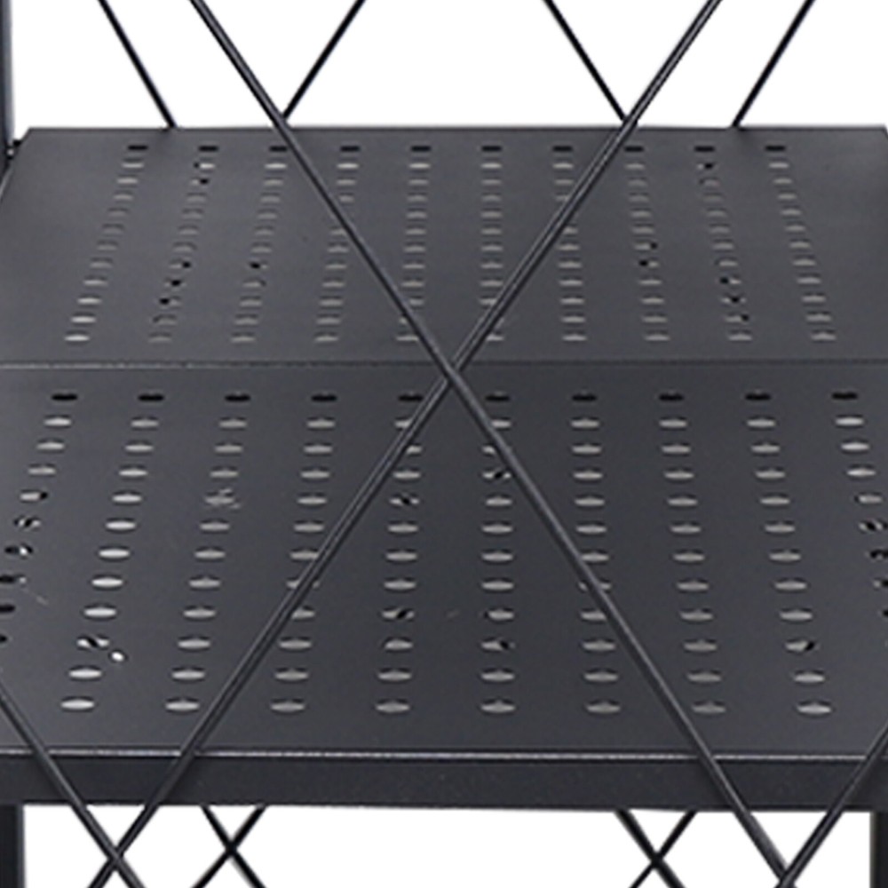 Storage 3 Tier Wide Folding Metal Shelf ,Rolling Trolley Utility Cart Black