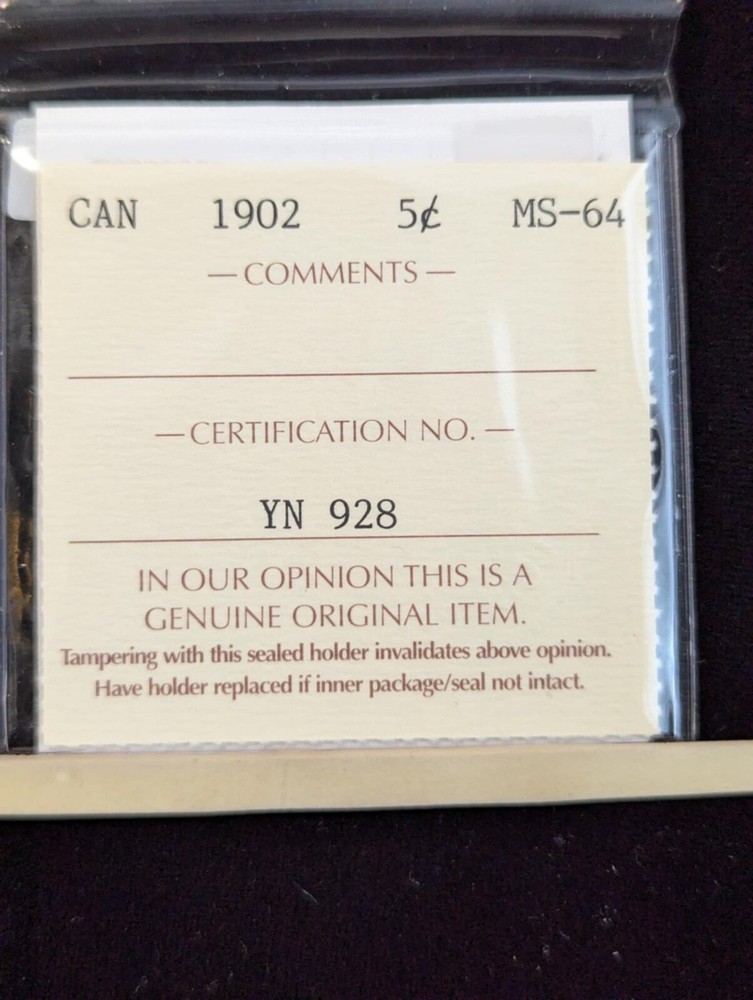 1902 ICCS Graded Canadian, ¢5 Cent, **MS-64** #YN 928
