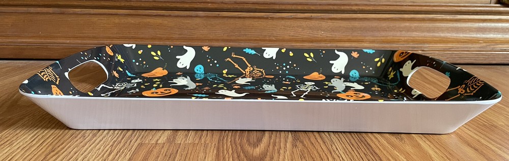 Halloween Hard Plastic Serving Tray Ghosts Skeletons Pumpkins