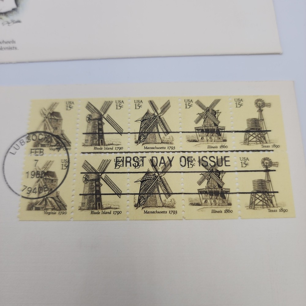 First Day Issue Stamp Windmill Cape Cod Danish Lubbock TX 1980 Collectible