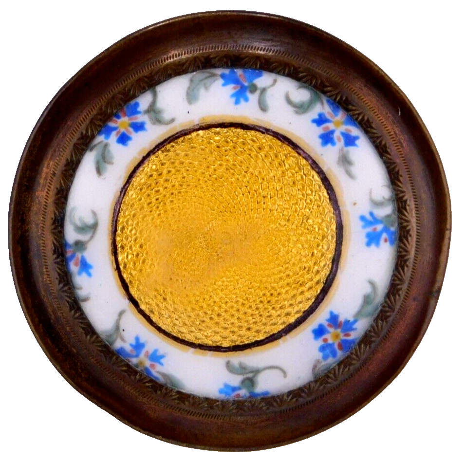 Large 19th C. Antique Porcelain & Basse Taille Enamel in Copper BUTTON NICE