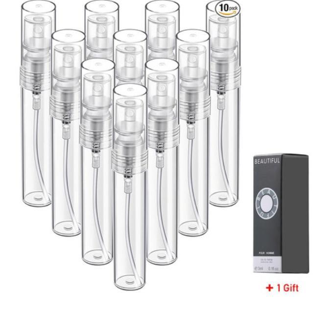 50Pack 5ml Spray Bottle Plastic Transparent Perfume Empty + 1 Perfume