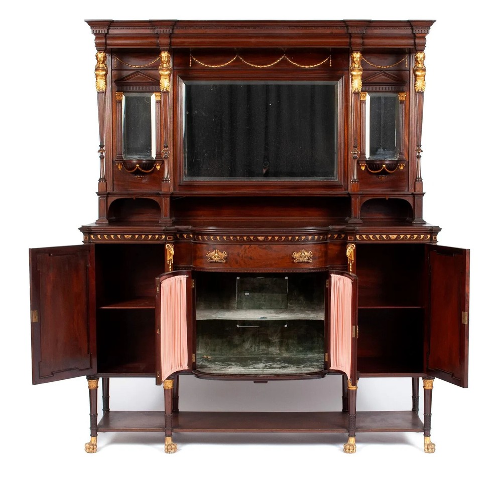 Breakfront Buffet, Neoclassical Style, Continental, Mahogany, Circa 1900s!