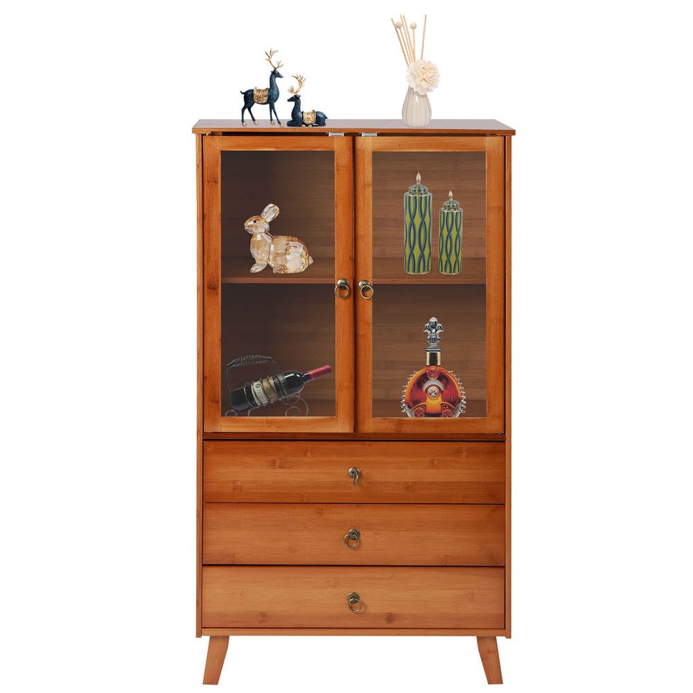 Bamboo Kitchen Buffet Hutch Storage Cupboard Cabinet Server Sideboard w/ Drawer