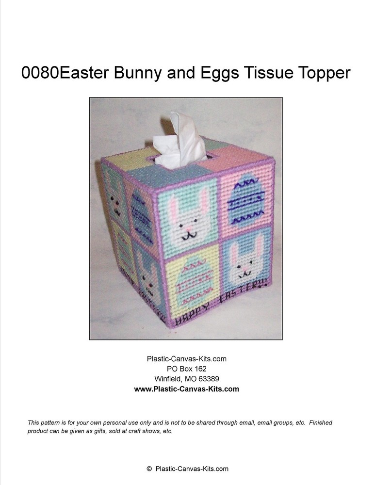 Easter Bunnies and Eggs Tissue Topper-Plastic Canvas Pattern or Kit