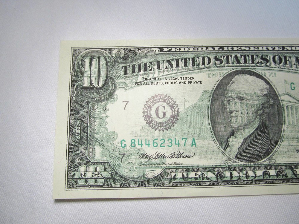 1993 $10.00 Federal Reserve Offset Printing Error Note GEM CU C341