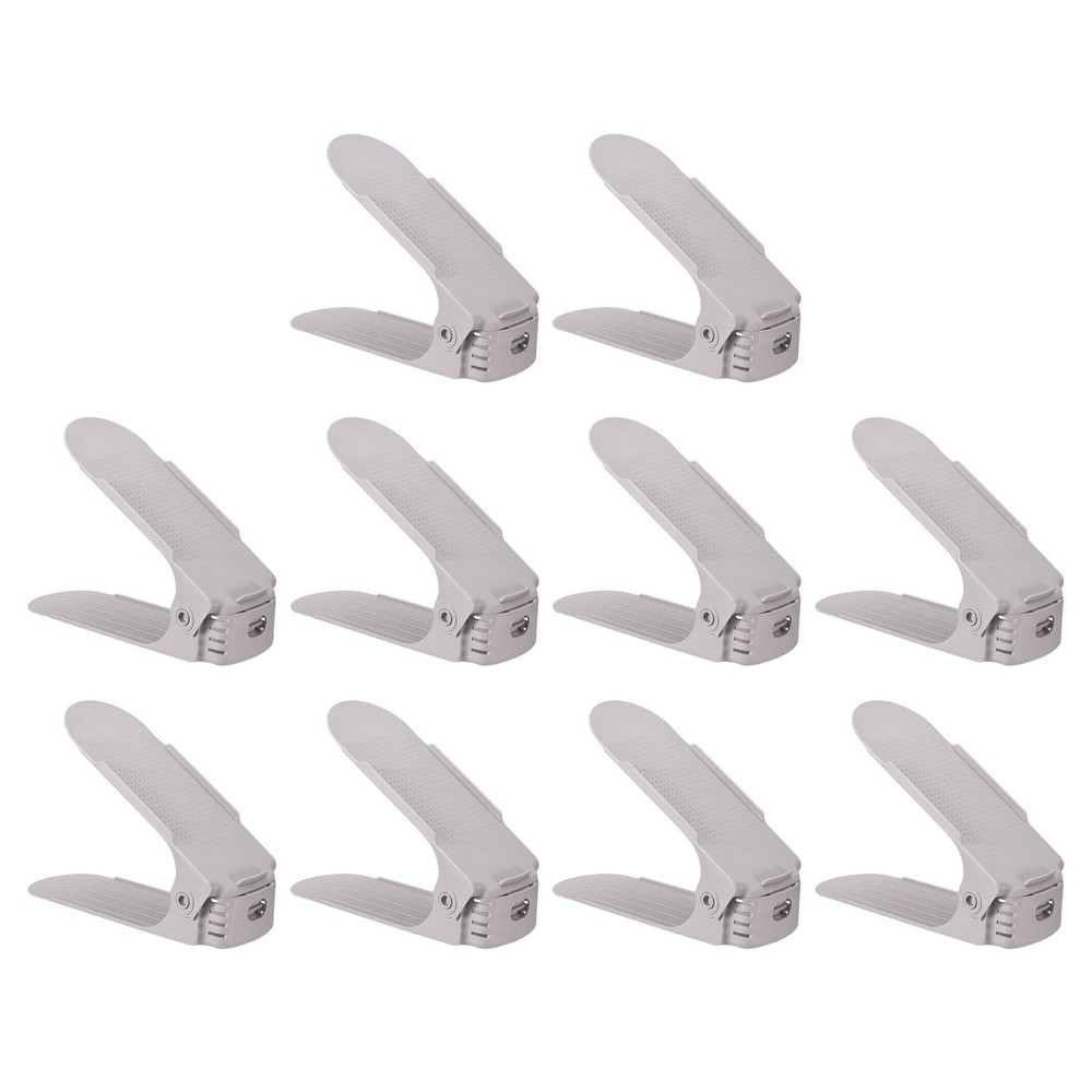 20pcs Shoe Slots Organizer Adjustable Double Layer Space Saving Shoe Rack Gray