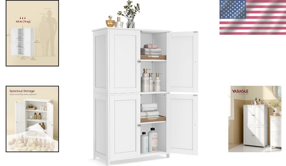 Spacious Shaker Cabinet for Kitchen & Bathroom - 2 Adjustable Shelves Included