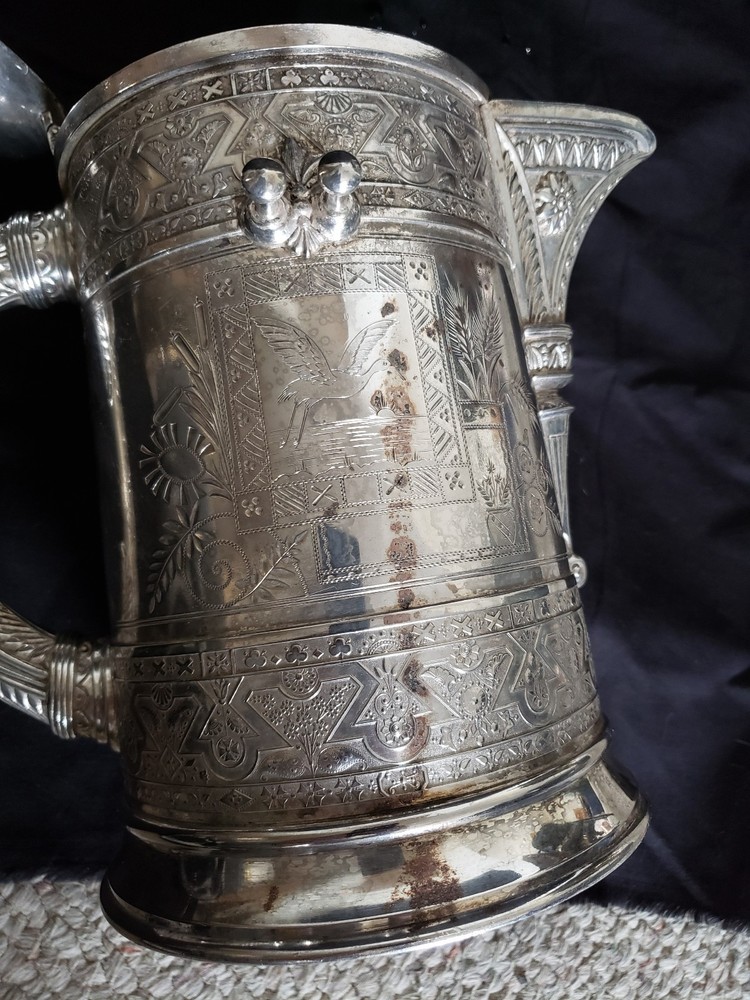 Simpson Hall Miller Quadruple Silverplate Tilting Pitcher + Stand