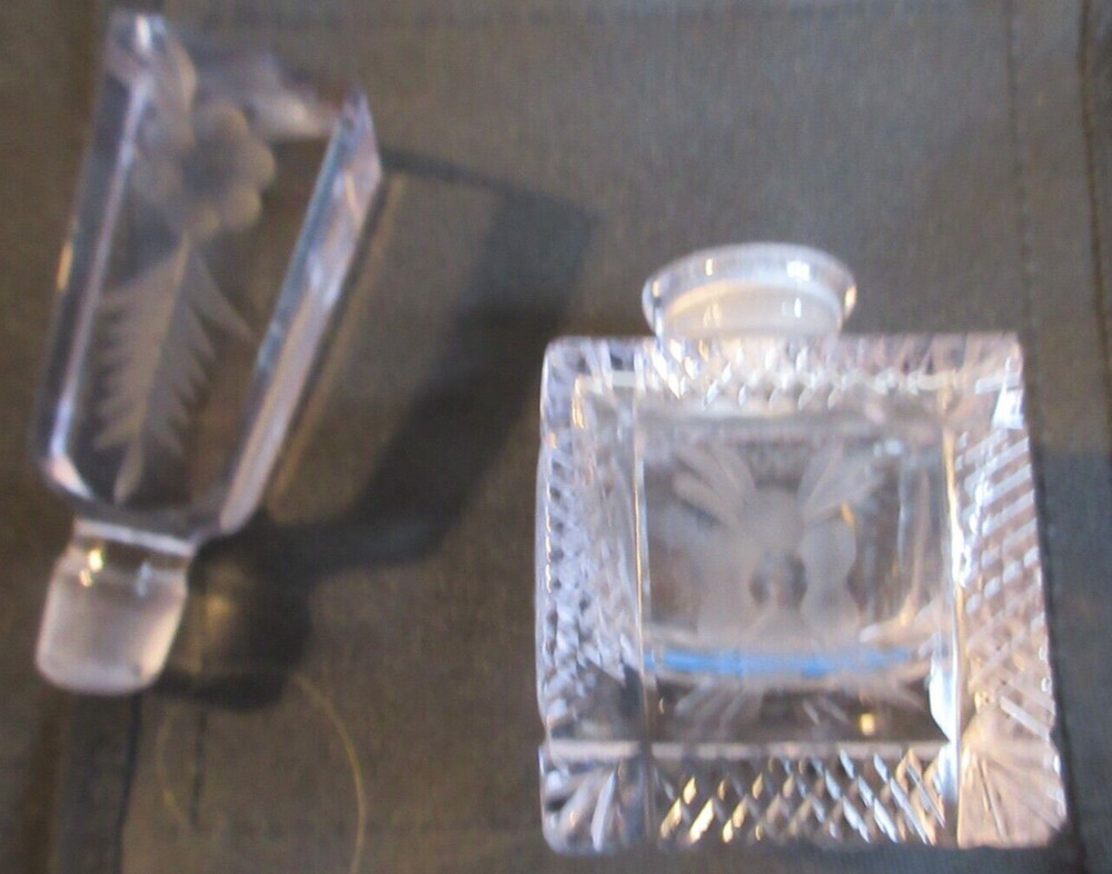 CRYSTAL ETCHED PERFUME DECANTER~5 1/4" TALL