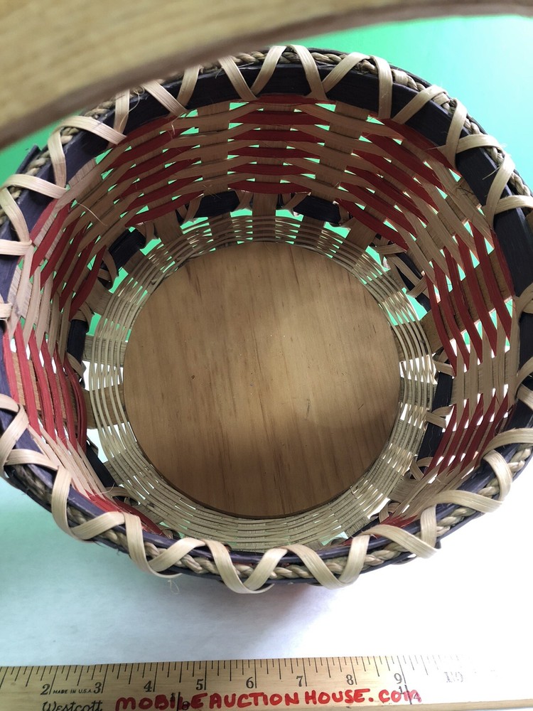 Set 3 Round Handled Woven Baskets Wood Nesting Large Medium Small Signed 2001