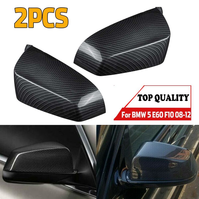 Pair For BMW E60 E61 E63 E64 2008-2010 Carbon Fiber Black Side Mirror Cover Caps