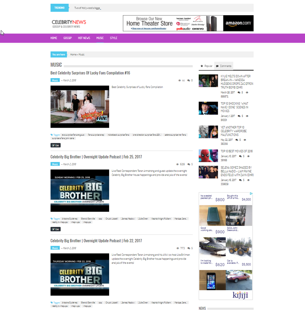 🥇 Established WordPress Celebrity News Website - Autopilot, Easy Customization