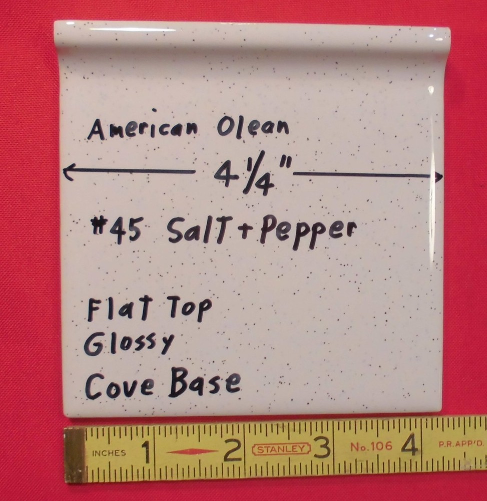 1 pc. Salt & Pepper: stack-on-top Cove/Base Ceramic Tile; 4-1/4" American Olean