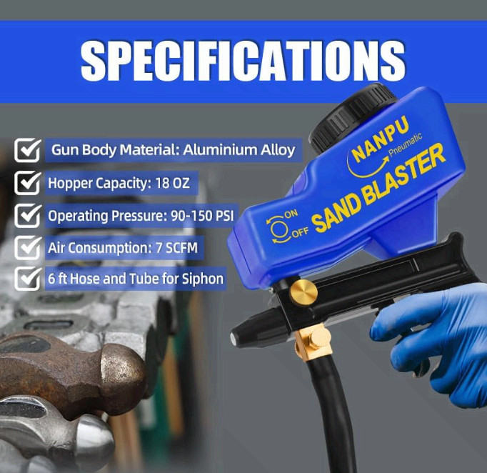 Light-Duty Air Sandblaster Gun Kit, Siphon & Gravity Feed, Ceramic Nozzle