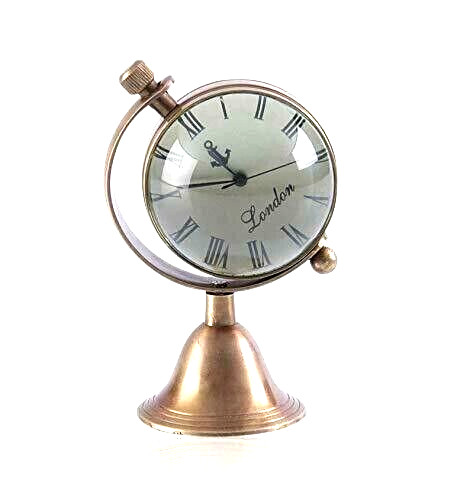 Brass Table Clock with Globe Stand Vintage Table Clock