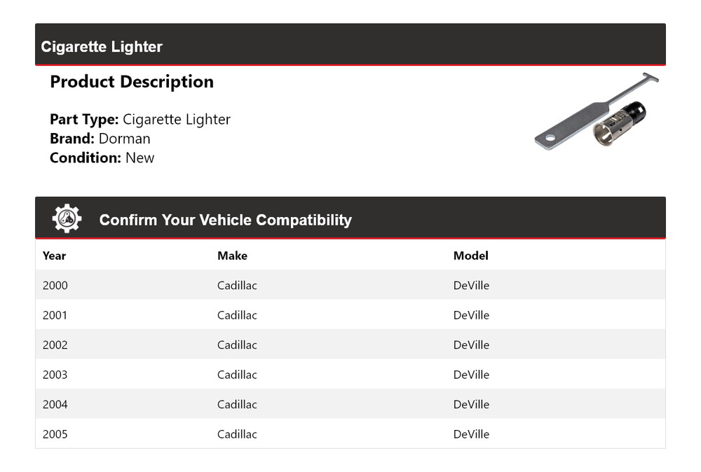 For 2000-2005 Cadillac DeVille Dorman Cigarette Lighter 2001 2002 2003 2004