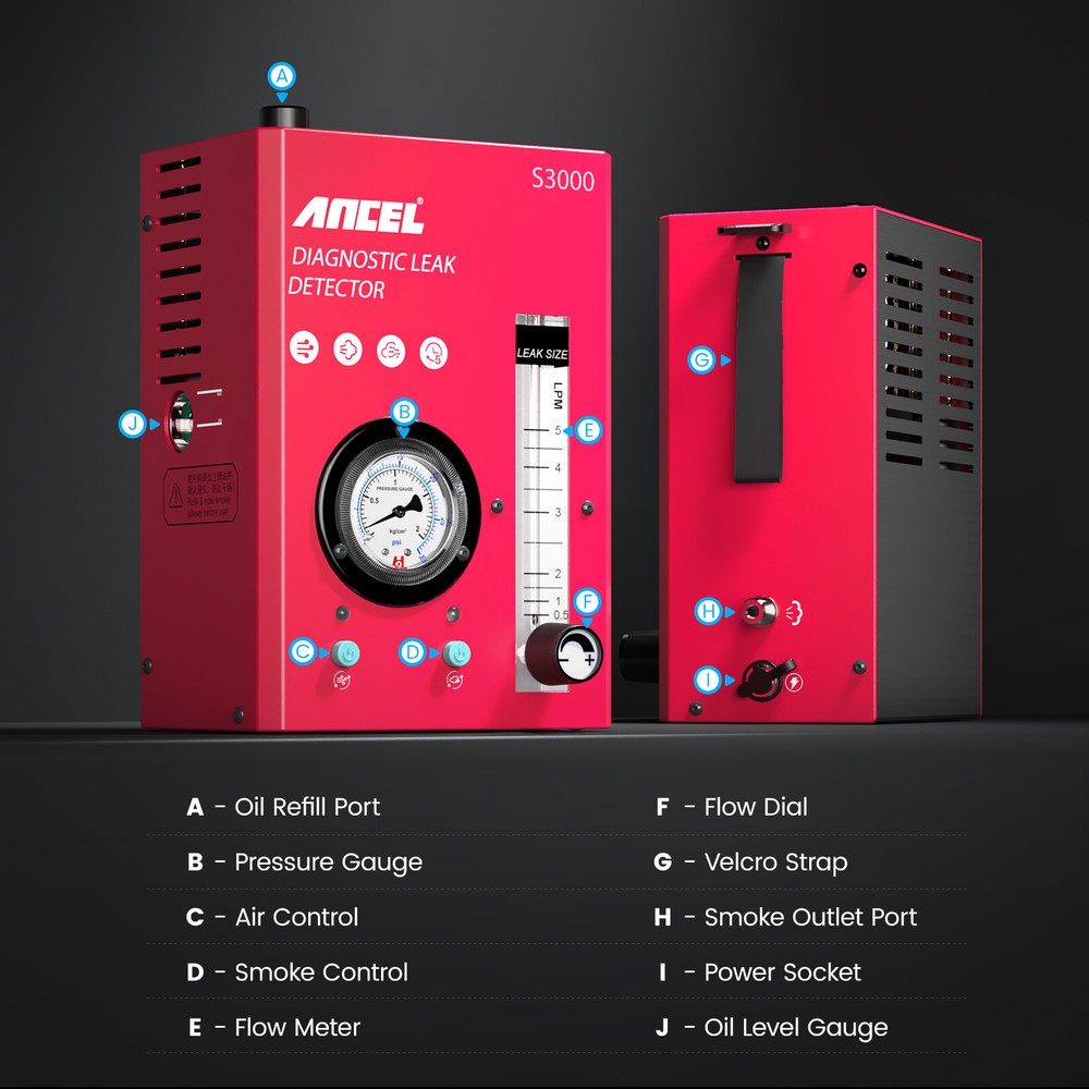 ANCEL S3000 EVAP Smoke Machine Leak Detector Vacuum Tester Pipe Diagnostic Tool