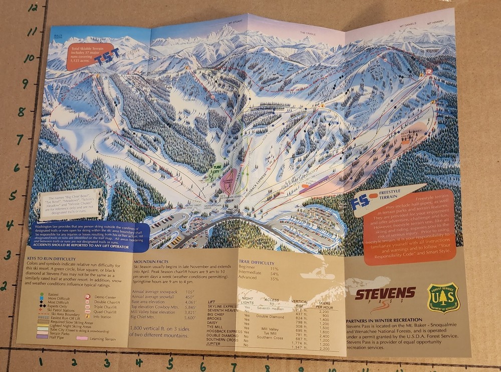 2003/04 STEVENS PASS SKI AREA TRAIL MAP. WASHINGTON. MINT