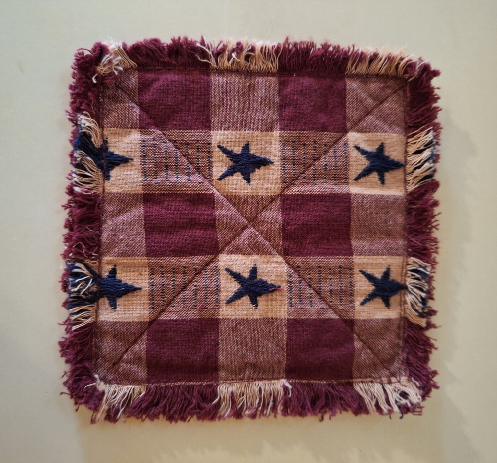 Handmade Fabric Coaster 4/set Primitive Rag Style Large Star Red