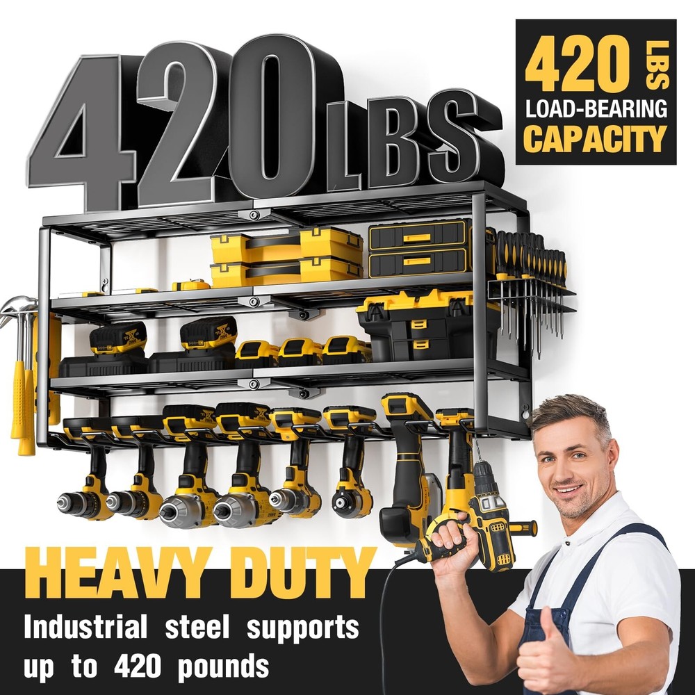 YYR 4 Layer Power Tool Organizer Wall Mount, Cordless Drill Hanger Storage Ra...