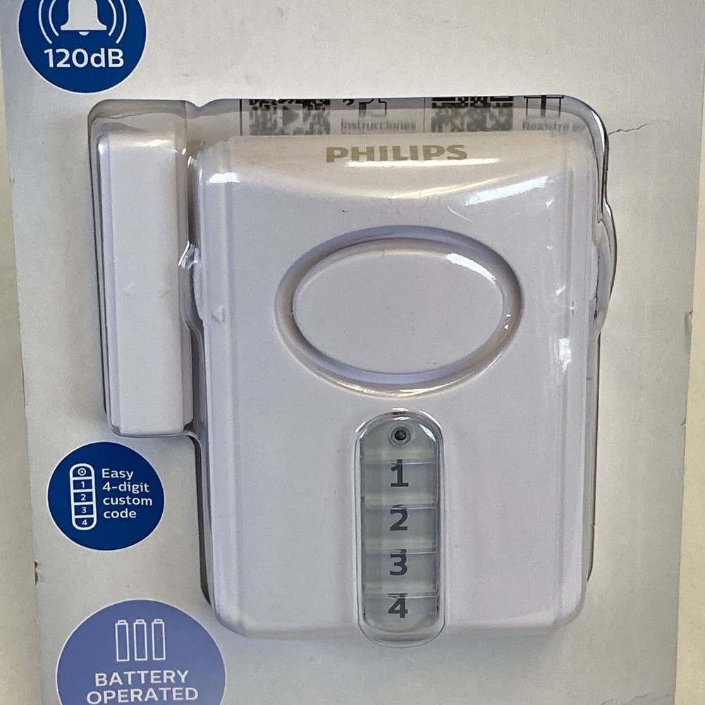 Philips Personal Security Deluxe Door Alarm Keypad Activation White NEW
