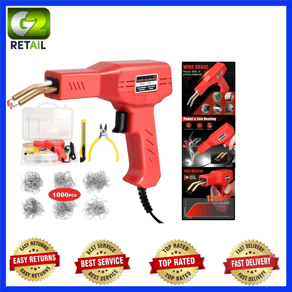 Plastic Welding Gun with 1000 Staples - Rapid Heating & Easy Operation