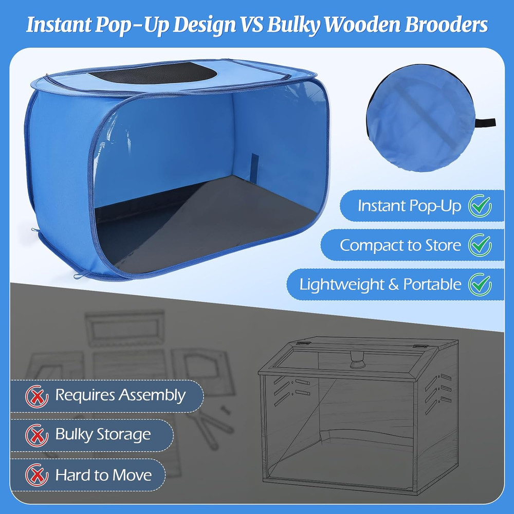 Chicken Brooder Box for Chicks Pop up Chick Kit with Clear Window Waterproof Mat