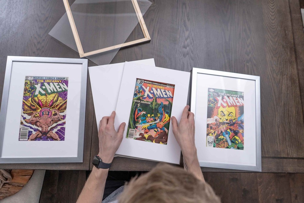 White Comic Book Frame W/ White Mat For 4 Graded Comics Horizontally