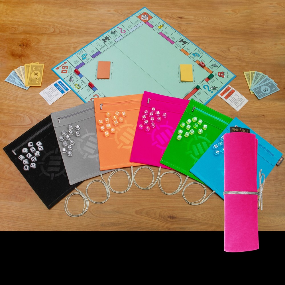 ENHANCE Roll on a Scroll™ Dice Rolling Mat & 12pc 6 Sided Dice Set