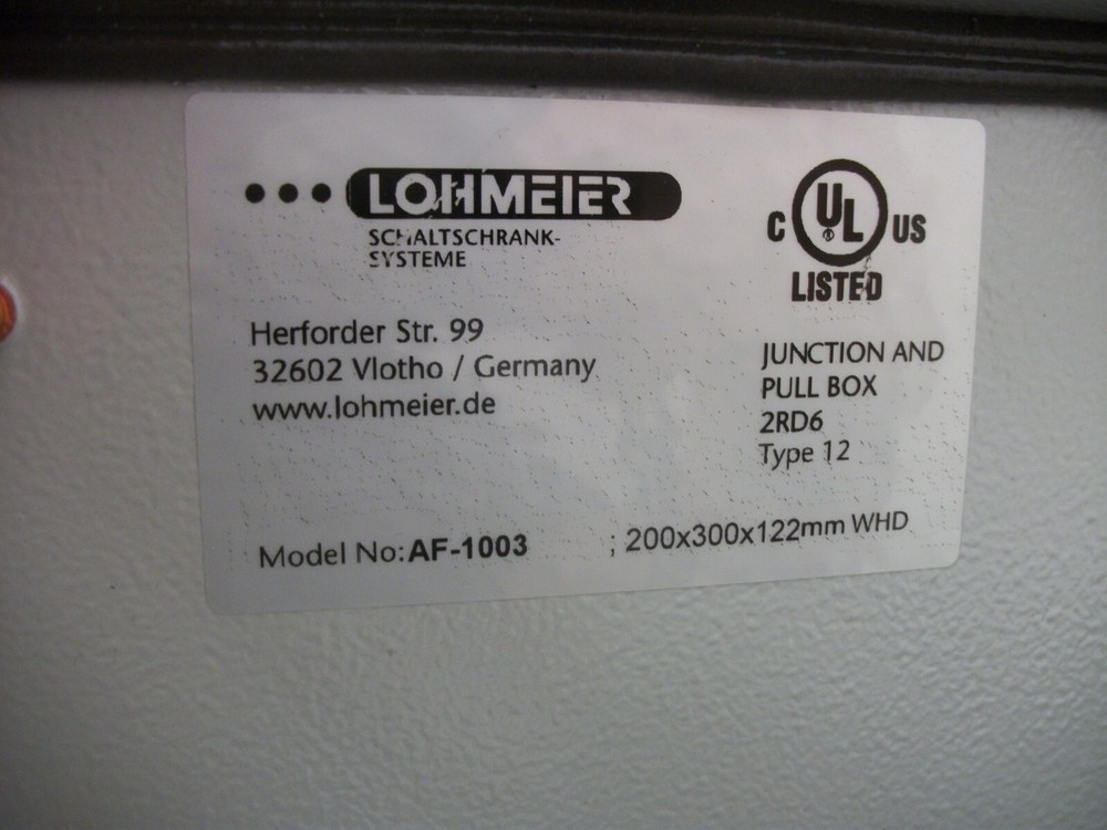 LOHMEIER 11 X 7 X 5 JUNCTION & PULL BOX ENCLOSURE TYPE 12 AF-1003