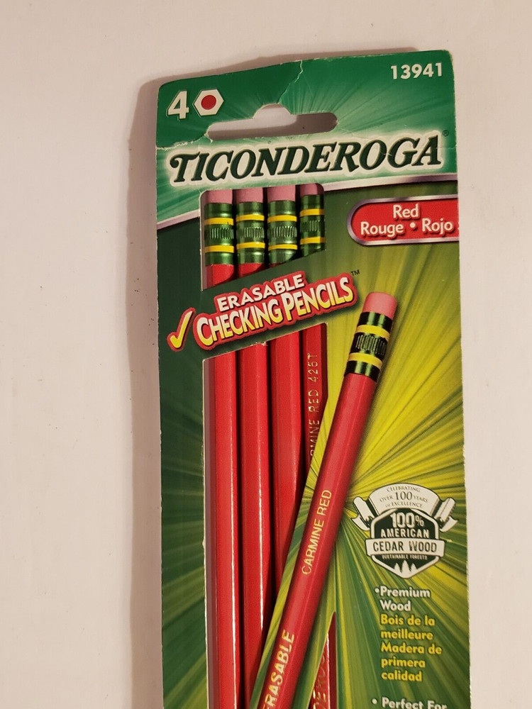 4-Pack Ticonderoga Red Erasable Checking Pencil NEW