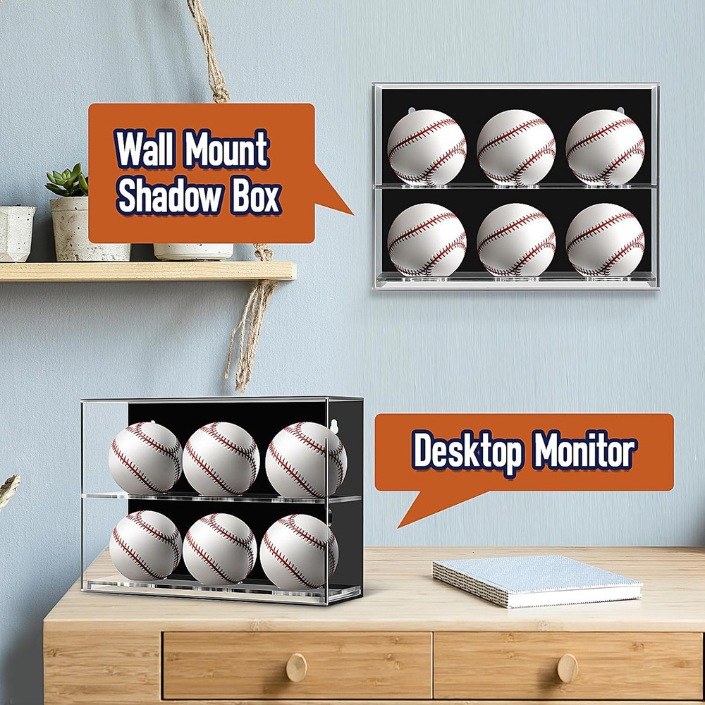 Acrylic Baseball Display Case Wall Mounted Display Holder Shadow Box Clear Baseb