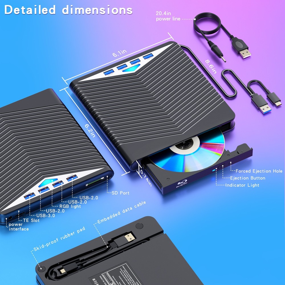 External CD DVD Drive for PC Laptop Windows 11 10 USB 3.0 Burner Reader Writer