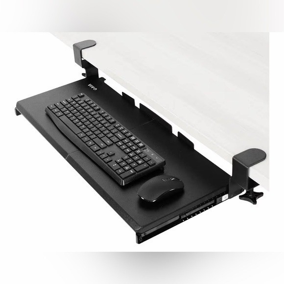 Large Keyboard Tray Under Desk Pull Out w Extra Sturdy C Clamp Mount System