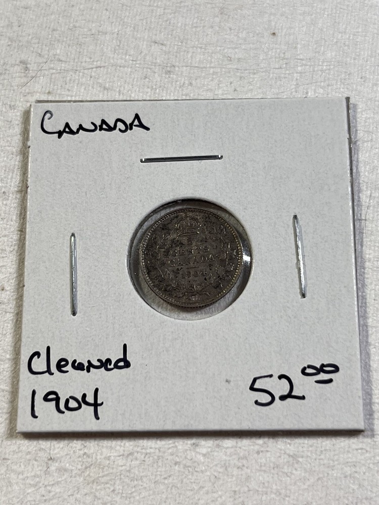 1904 Canada 5 Cents Small Silver Coin Cleaned