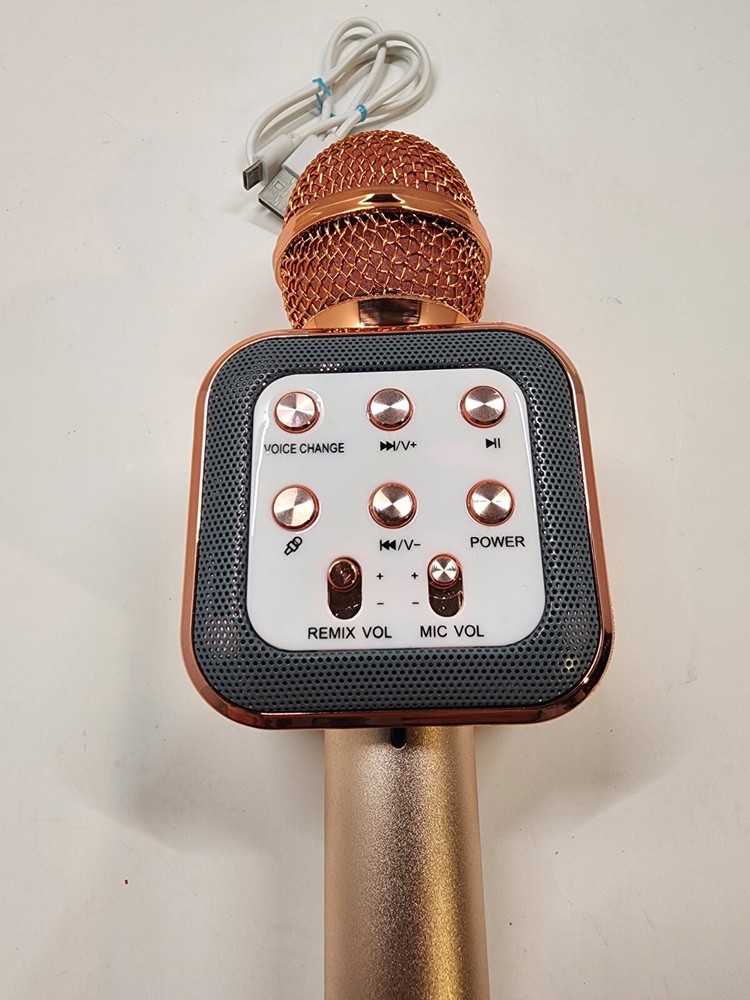 Wireless Bluetooth Karaoke Microphone With Voice Changer, USB Rose Gold ￼