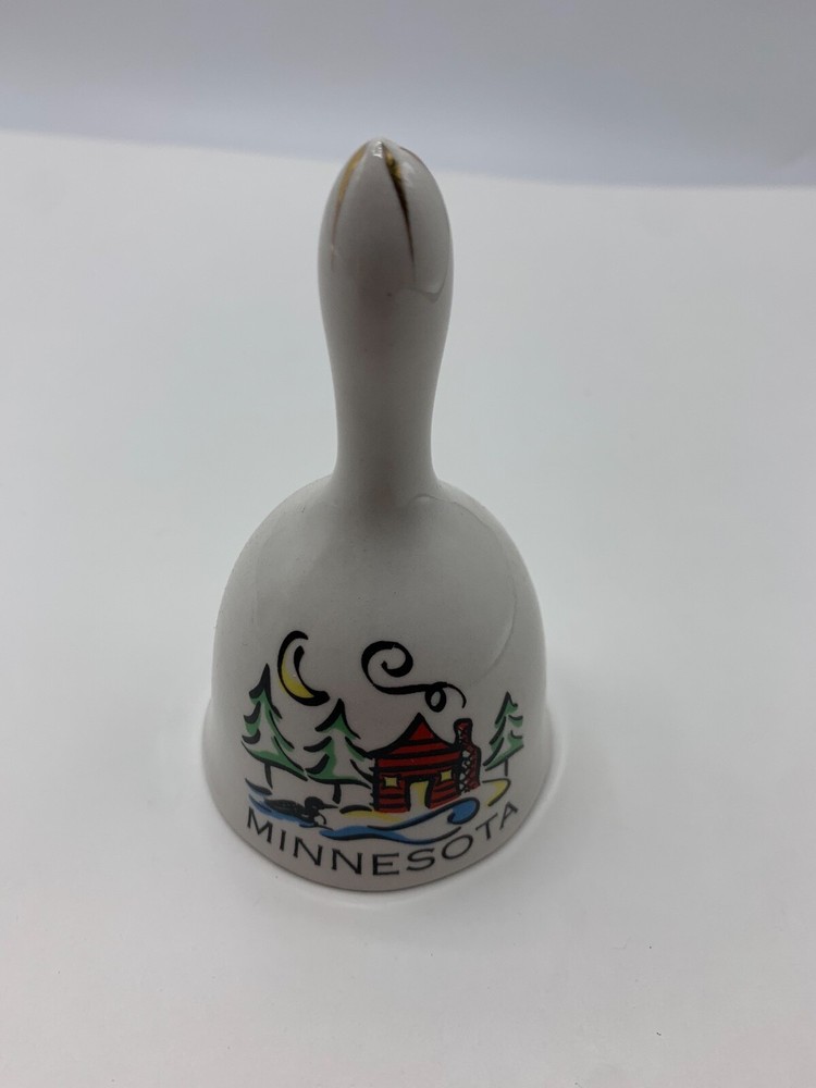 Ceramic Bell Minnesota House White  4" Tall