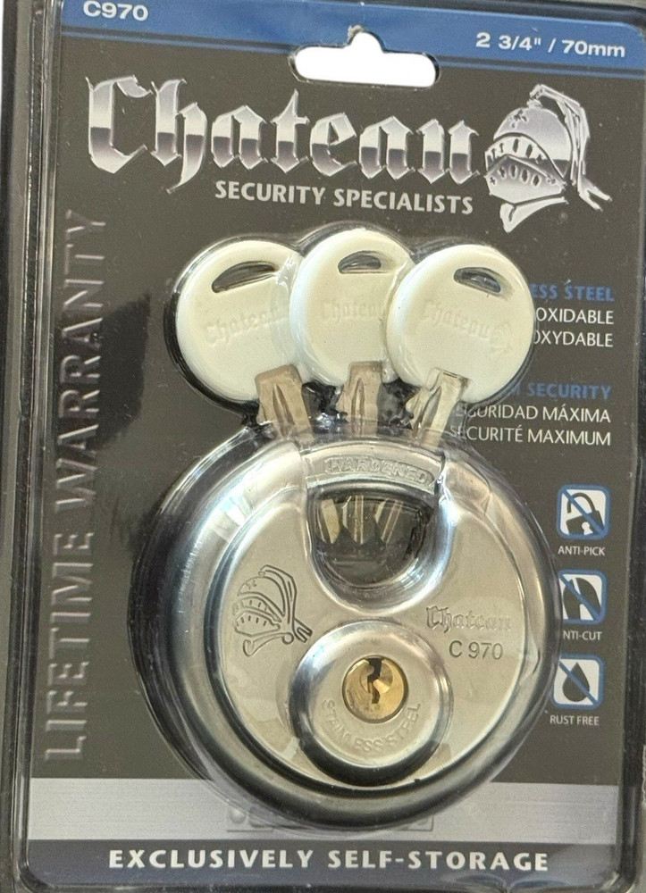 Chateau Maximum Security C-970 Disc Lock with Three Keys 2 3/4" 70mm Sealed