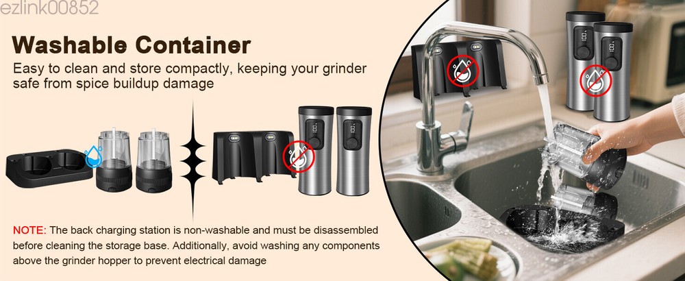 Rechargeable Electric Salt and Pepper Grinder Set With Charging Base 2-Pack