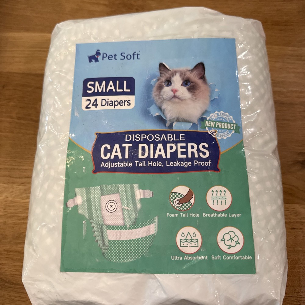 Pet Soft Disposable Cat Diapers Size Small 24Pcs Green Plaid