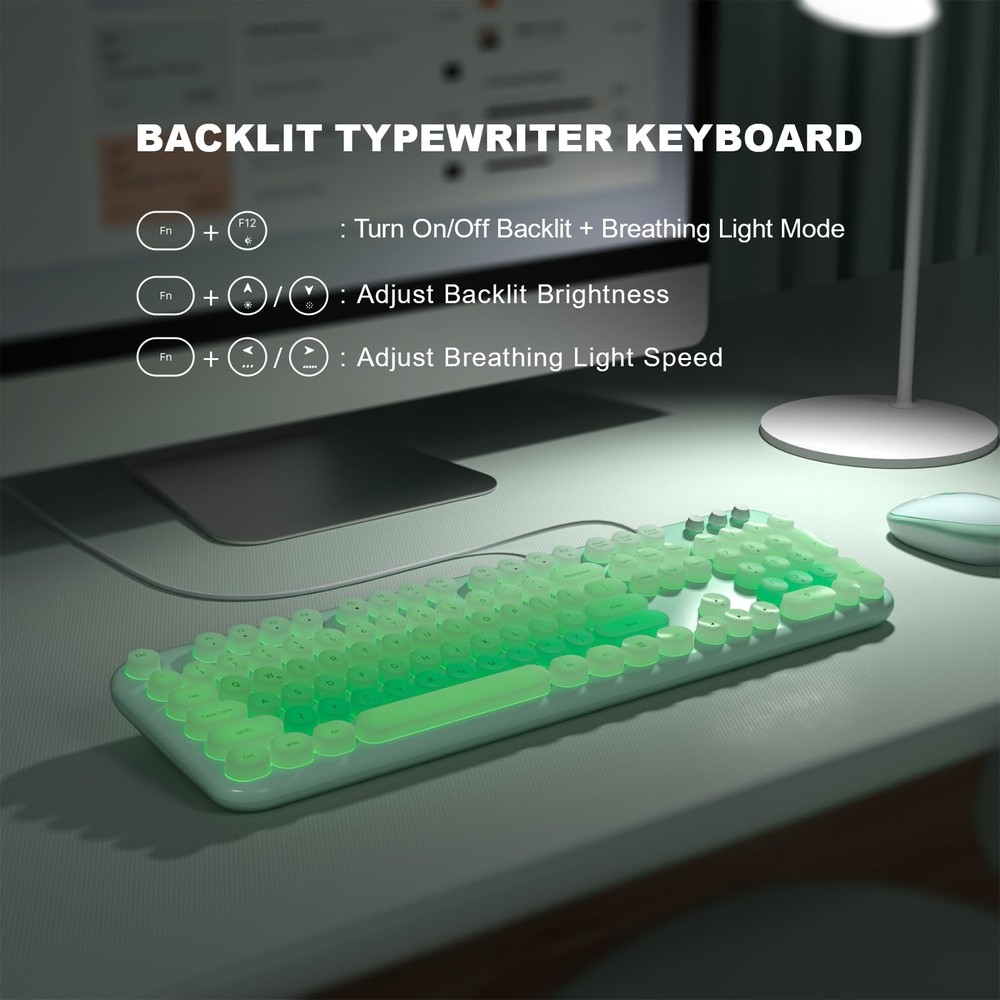 MOFII Backlit Keyboard Wired, Retro Typewriter Keyboard with Illuminated LED,...