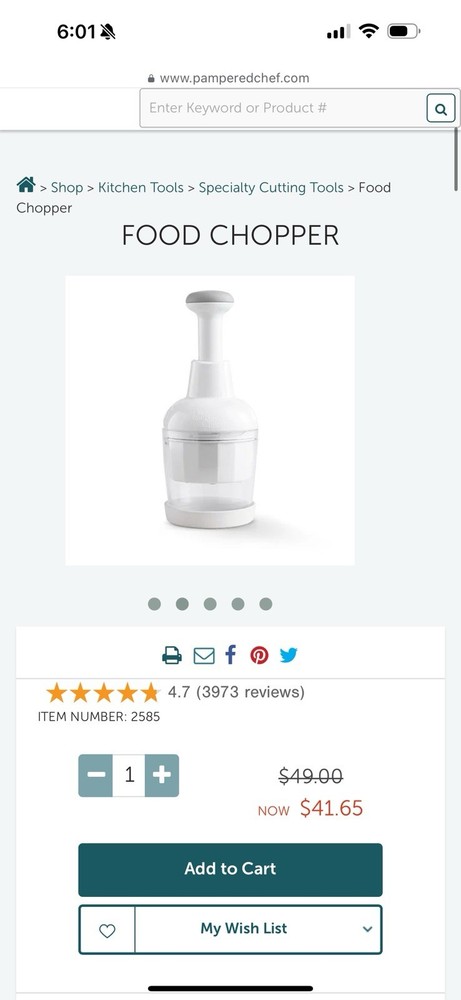 Pampered Chef Push Function Food Chopper - White - #2585