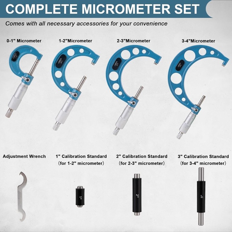 Precision Micrometer Set 0-4 Inch Tools Hardened Steel Calibration Kit New