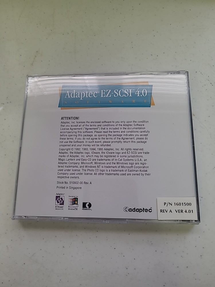 Adaptec EZ-SCSI 4.0 Software Windows CD-ROM & Quick Reference 1995