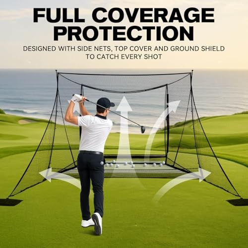Golf Simulator Cage with Side Barriers&Impact Screen – 10x8 FT Golf Net with