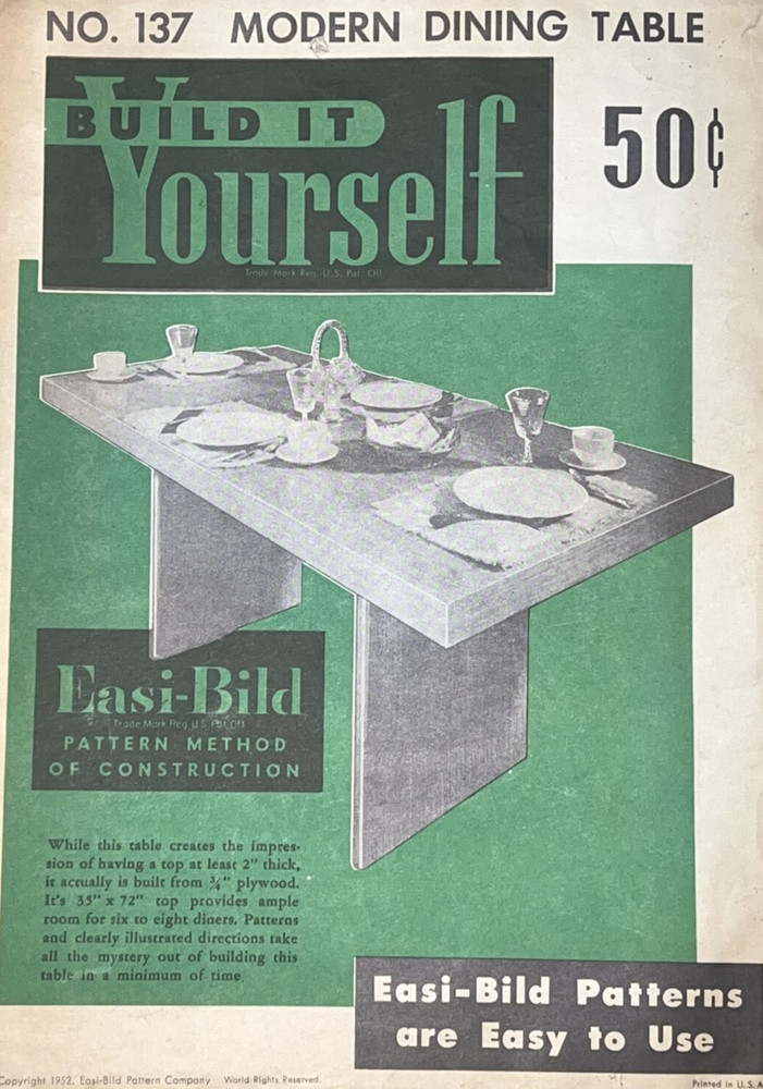 Easi-Bild Pattern #137 Modern Dining Table 1950